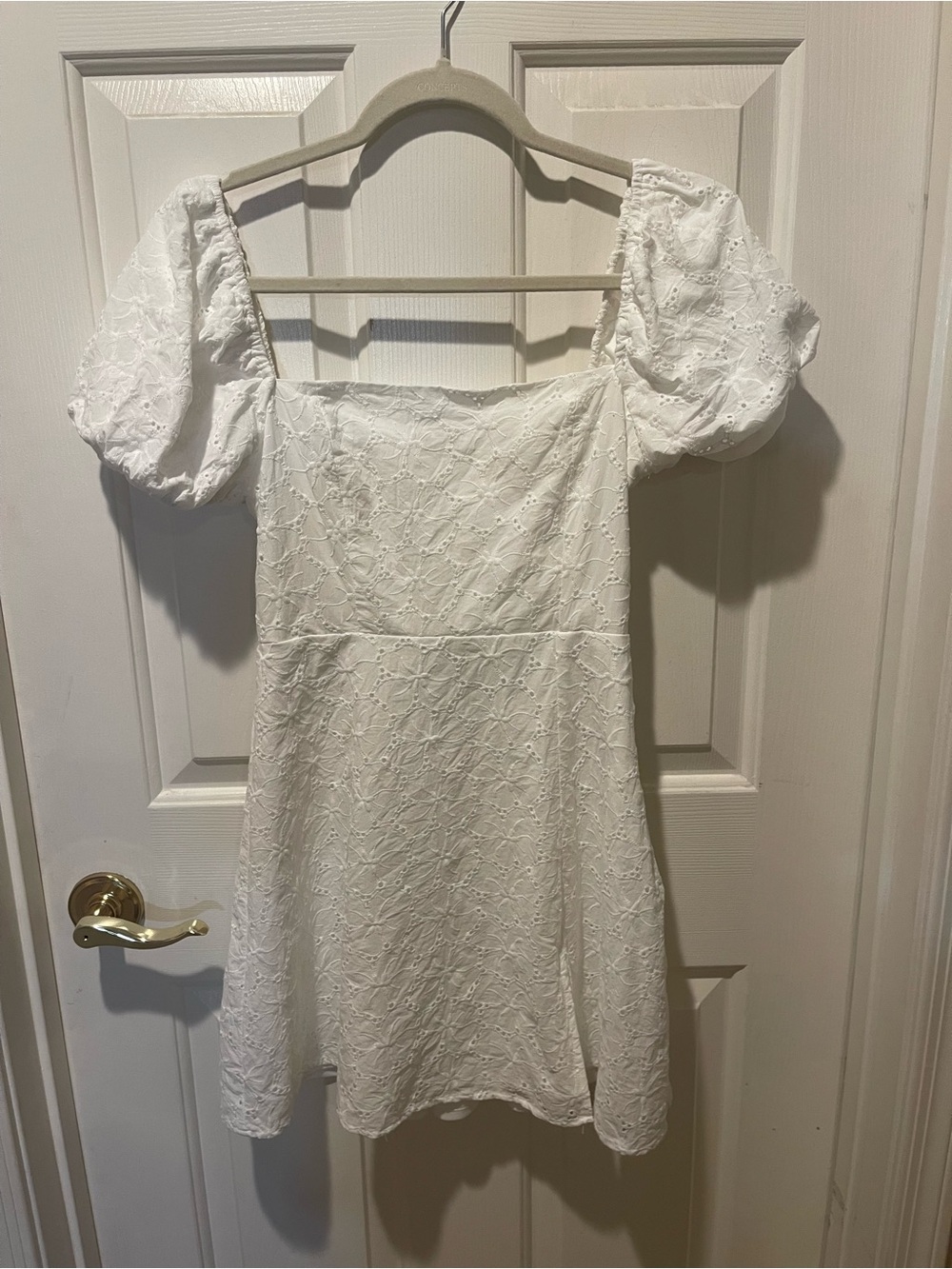 Altar'd State White Eyelet Puff Sleeve Mini Dress | Size Small